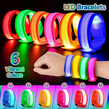 12 PCS LED Light Up Bracelets,LED Glow Flashing Wristbands,LED Glow Bracelets,Glow in The Dark Party Supplies for Sports,Camping,Festivals,Concerts,Raves and Night Events,6 Colors