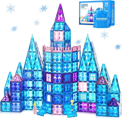 Frozen Castle Magnetic Tiles - 3D Diamond Building Blocks, STEM Educational Kids Toys for Pretend Play, 3 4 5 6 7 8 Year Old Girl Birthday Gifts for Your Princess and Prince