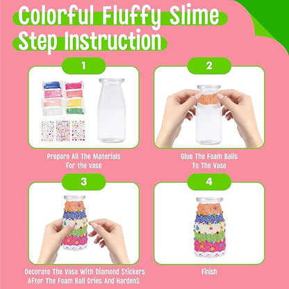 SpriteGru Flower Craft Kit for Kids, Make Your Own Flower Bouquet with Buttons and Colorful Petals, Art Vase and Craft DIY Activity Gift for Boys & Girls Age 4 5 6 7 8 9 10 Year Old (2 Glass Vase)