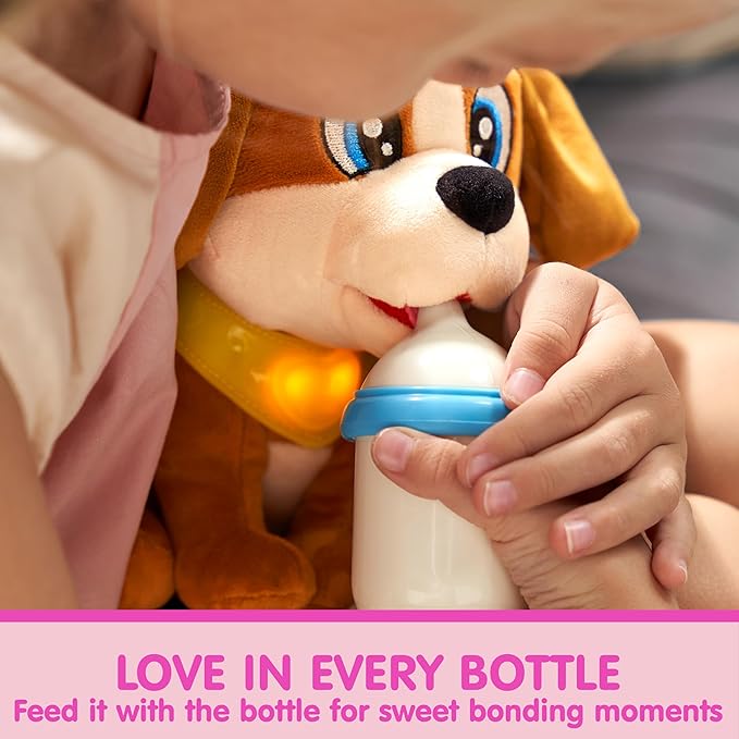 JOYIN Toy Dog for Toddlers, Play Puppy Toy with Carrier & Accessories, Plush Dog with Interactive Button, Lights & Sounds, Pet Care Set for Kids 1 2 3 4 Years Old, Birthday Gifts for Girls