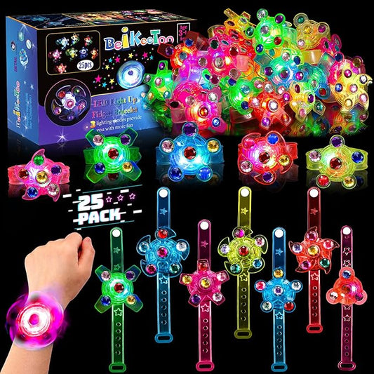 25 Pack LED Fidget Spinner Bracelets Light Up Party Favors for Kids 4-8-12 Valentines Goodie Bag Stuffers Glow in the Dark Party Supplies for Birthday Party Favors