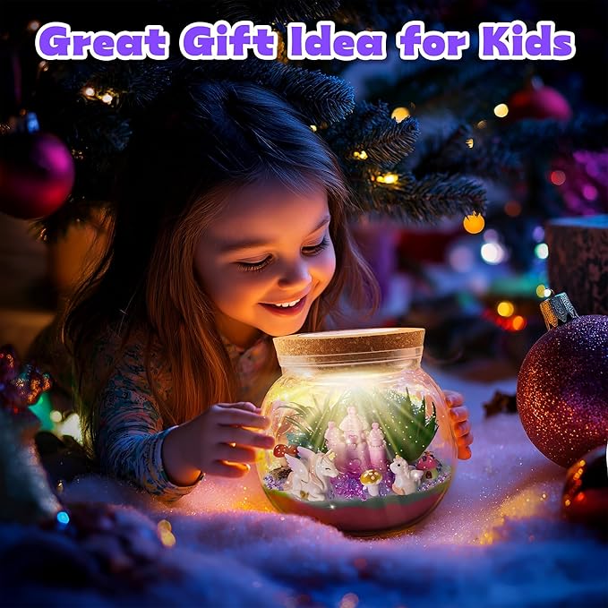 VigorFun Unicorn Terrarium Kit for Kids - Creative LED Night Light Gifts for Girls Birthday Age 3+, DIY Arts & Crafts Light Up Kit, Unicorn Toys for Kids 4 5 6 7 8 9 10 Year Old
