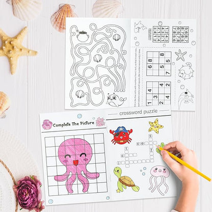 BZaber Ocean Activity Coloring Books - 24Pcs Under The Sea Including Turtle Jellyfish Starfish Shark Clownfish DIY Art Drawing Pattern Under The Sea Birthday Party Favors Home School Supply for Kids