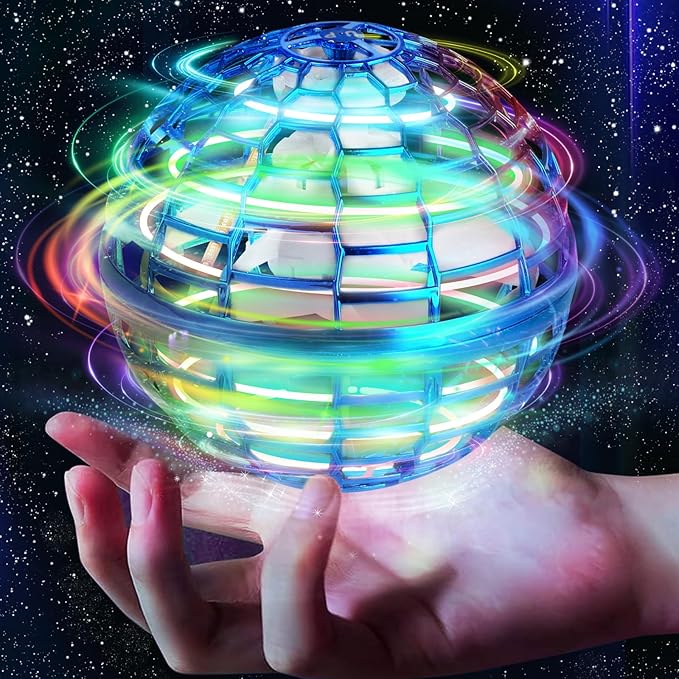 2025 Flying Orb Ball Toy, Galaxy Boomerang Hover Ball Led Lights Mini Drone Globe Hand Controlled Flying Ball Toys Cool Toys Gift for 6 7 8 9 10+ YearOld Boys Girls Teens Outdoor Toys(Blue)