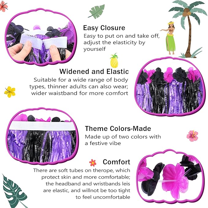 Fortuning's JDS Hawaiian Hula Grass Skirt for Girls Elastic Flower Costume Kids Outfits for Luau Tropical Beach Party Decor