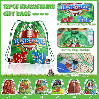 60pcs Football Party Favors, Football Goodie Bags Football Gift Bags Stuffers for Boys Includes Drawstring Bags Bracelet Keychain Tattoo Stickers Mini Football for Football Birthday Party Supplies