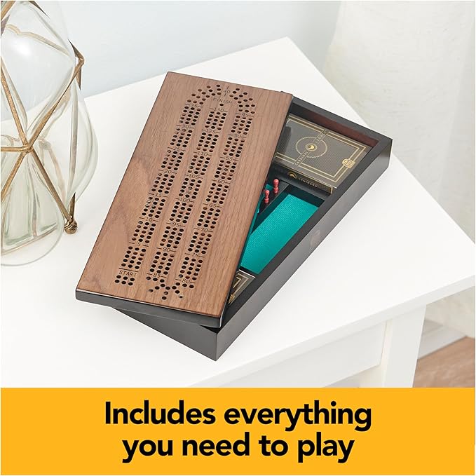 Spin Master Games Legacy Deluxe Cribbage Classic Game with Lined Wooden Case and Colored Metal Movers, Family Game for 2 to 4 Players Ages 8 and up