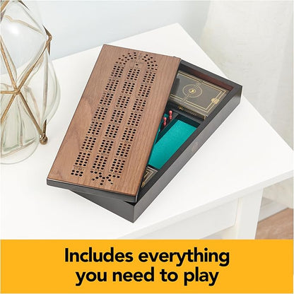 Spin Master Games Legacy Deluxe Cribbage Classic Game with Lined Wooden Case and Colored Metal Movers, Family Game for 2 to 4 Players Ages 8 and up