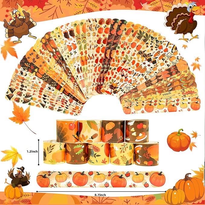48Pcs Thanksgiving Slap Bracelets Thanksgiving Party Favors for Kids Thanksgiving Gifts for Kids Autumn Maple Leaf Turkey Pumpkin Slap Bracelets for Fall Party Favors Decorations Classroom Prizes