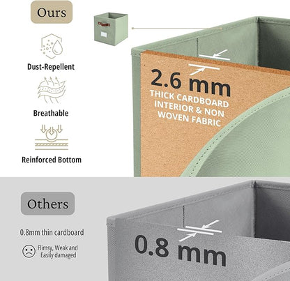 DECOMOMO Storage Bins, Cube Storage Bin with Labels, Fabric Storage Cubes for Shelves (10.5" x 11" / 2pcs, Sage Green)