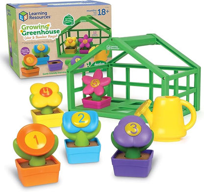 Learning Resources Growing Greenhouse Color & Number Playset, Preschool Learning Activities, Montessori Toys, Easter Toys, Ages 18 Month+, 12 Pieces