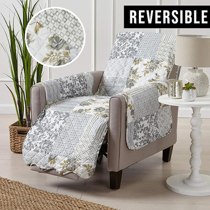 Patchwork Scalloped Printed Furniture Protector Stain Resistant Recliner Cover (Recliner, Grey)