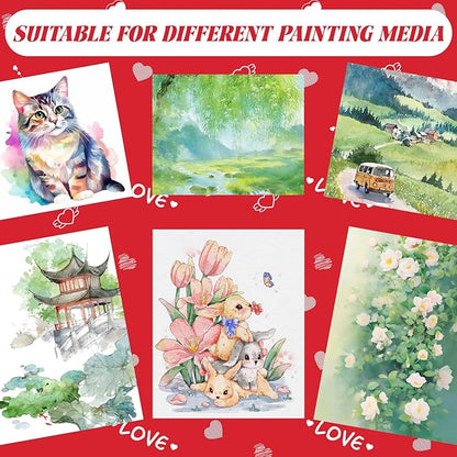 Wonderjune 146 Pcs Valentine's Day Mini Watercolor Paint Set with Easel, Valentines Gift Watercolor Painting Bulk 8 Colors Watercolor Paints with Cards for Party Art Supplies Beginner Painting