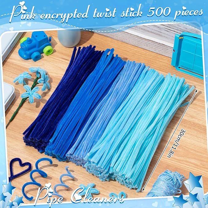 Peryiter 500 Pieces Pipe Cleaners Chenille Stems 12 Inch Craft Supplies Bulk for DIY Art and Craft Projects Creative Gift Wrapping Party Decorations(Blue,12 Inch)