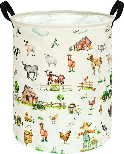 Farm Pattern 19.7 Inch Round Laundry Clothes Hamper Laundry Basket with Handles,Storage Organizer Bins Laundry Gift Basket for Room, Bedroom Decor