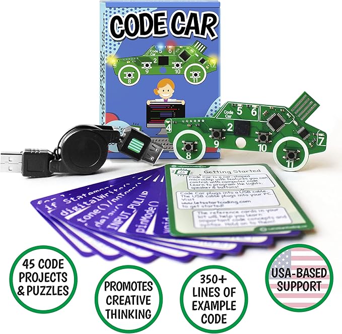 Code Car Kids Coding Toy for Kids 8-12. Boys & Girls Learn Block and Typed C++ Coding with Hands-On Electronics & 40+ Projects Including Custom Horn, Brakelight Beep, and Siren Sounds