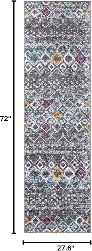 SAFAVIEH Amsterdam Collection Runner Rug - 2'3" x 6', Dark Grey & Ivory, Moroccan Boho Design, Non-Shedding & Easy Care, Ideal for High Traffic Areas in Living Room, Bedroom (AMS108H)