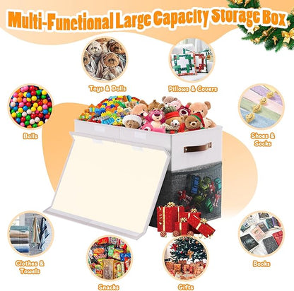 Large Toy Storage Box with Lid Divider, Sturdy Collapsible Toys Organizer Chest Kids Storage Bins Boxes Baskets for Boys, Girls, Nursery, Bedroom, Living Room, Playroom, 25"x13"x16", Gray and White