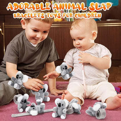 Lenwen 8 Pcs Stuffed Animal Slap Bracelets for Kids Plush Animals Slap Bracelets Bulk Cute Tiger Giraffe Turtle Koala Bracelets Wrist Animals for Girls Boys Valentine's Day Party