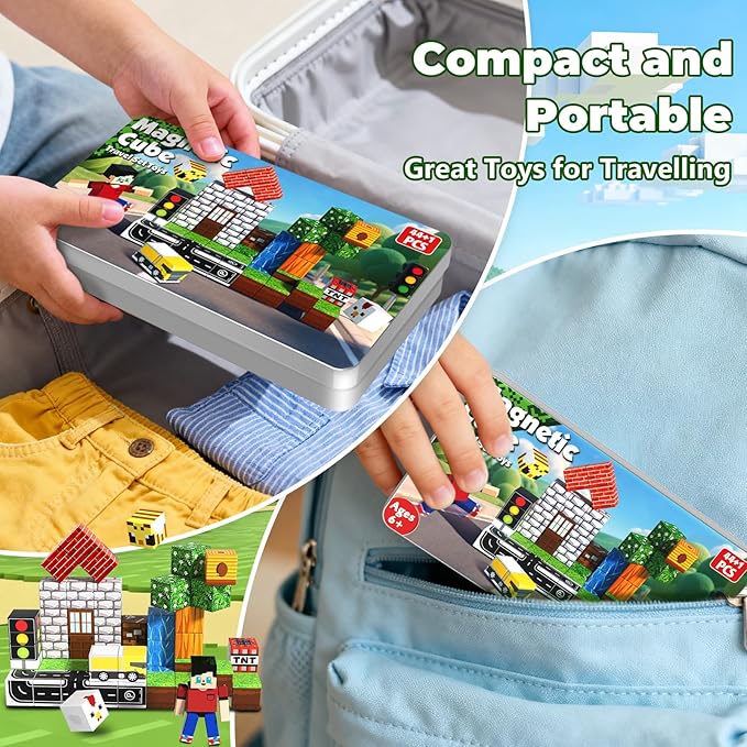 Magnetic Blocks with Magnet Box - 45PCS Magnet Blocks Travel Toys, Magnetic Building Cubes with Portable Storage Box, STEM Learning Set for Kids Ages 6+, Easter Birthday Gifts for Boys Girls