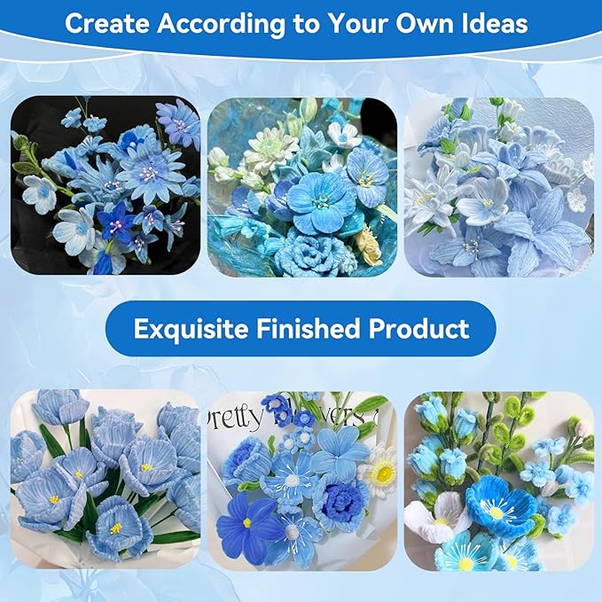 500 Pcs Pipe Cleaners for Crafts – 5 Coloars Chenille Stems with Glue Guns & Tape Measure – Perfect for DIY Projects, Holiday & Room Decorations, Arts and Crafts Activities (Blue, 12in x 8mm)