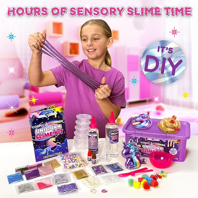 Original Stationery Unicorn Slime Kit for Girls Ages 7–12, DIY Shimmer Slime Set with Glow-in-The-Dark, Pearlescent, Holographic & Glitter Slimes, Creative Craft, Birthday Gift for Kids