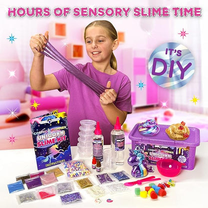 Original Stationery Unicorn Slime Kit for Girls Ages 7–12, DIY Shimmer Slime Set with Glow-in-The-Dark, Pearlescent, Holographic & Glitter Slimes, Creative Craft, Birthday Gift for Kids
