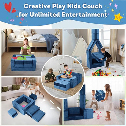Kids Couch Sofa, 7 Pcs Modular Toddler Couch, Freely Removable Kids Chair Sofa for Playing, Creativity, Sleeping, Versatile Fold Out Baby Play Couch Set for Playroom, Bedroom Furniture