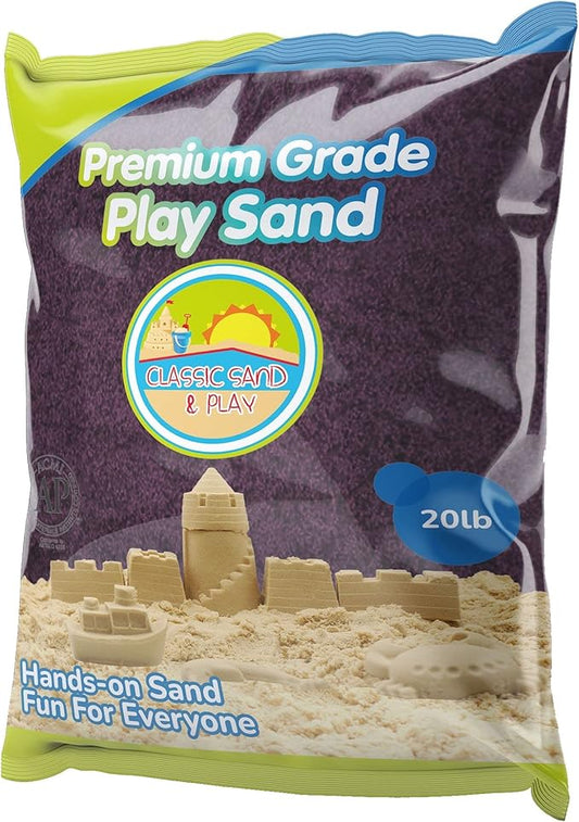 Classic Sand and Play Purple Colored Play Sand, 20 lb. Bag, Natural and Non-Toxic, Fun Wet and Dry Indoor and Outdoor, Sandbox, Therapy, and Table Use, Building, Stimulate Sensory Needs