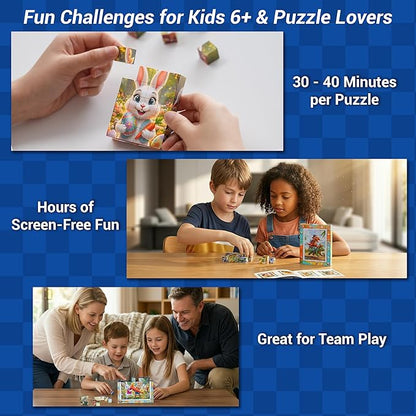 TOSY Picture Cube Bunny Land: 6-in-1 Magnetic Picture Puzzle, Easter Basket Stuffers STEM Gift for Kids & Adults, 48 Blocks, 288 Faces/Magnets, 0.6 in, B012, Seamless UV Art, Display-Ready Frame