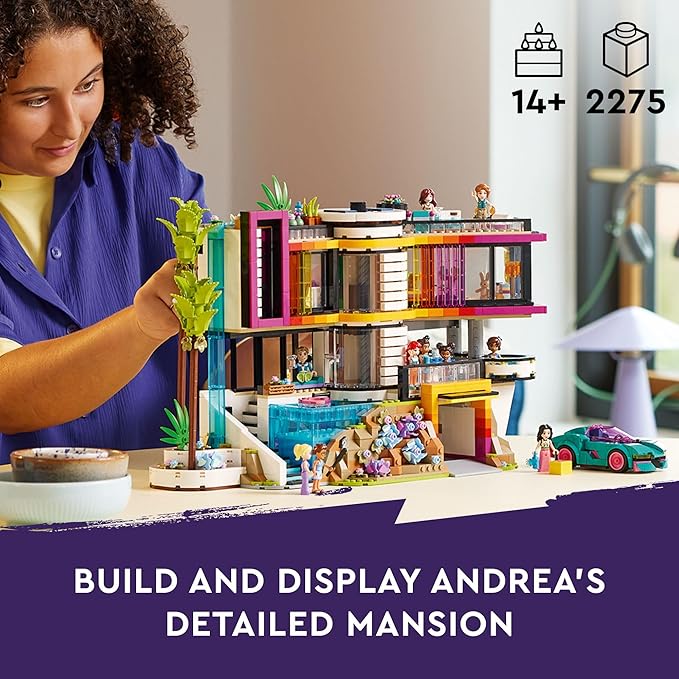 LEGO Friends Andrea's Modern Mansion Doll House - 4 Story Toy House Building Toy Set for Kids, Girls and Boys, Ages 14+ - Includes 11 Characters - Gift Idea for Birthdays & Holidays - 42639