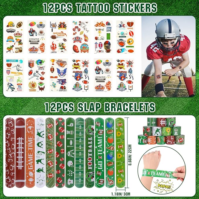 Football Party Favors Football Party Supplies with Football Spinners Mini Football Keychain Sticker Slaps Bracelets Thank You Tags for Football Birthday Decorations Goodie Bag Stuffers Classroom Prize