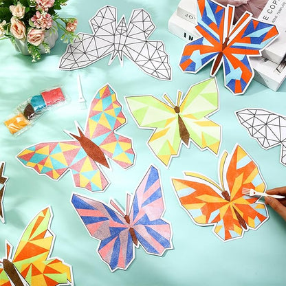 Halloscume 24 Sets Butterfly Sand Art Kits for Kids DIY Craft Sand Painting Kit with Colored Sand Brushes Spring Butterfly for Sunday School Classroom Fun Home Creative Activities