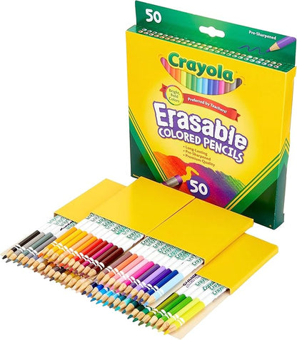 Crayola Erasable Colored Pencils (50ct), Bulk Colored Pencil Set, Pencils for Adult Coloring Books, Holiday Gift for Teens, 6+ [Amazon Exclusive]