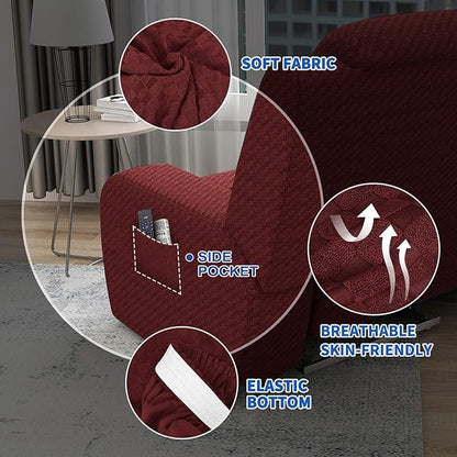 MAXIJIN Oversized Recliner Covers That Stay in Place 4 Pieces Stretch Large Recliner Chair Covers Jacquard Dogs Cats Proof Reclining Slipcovers with Elastic Bottom (XL Recliner, Wine Red)