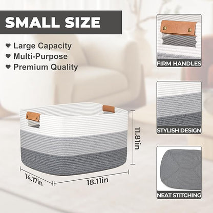 danpinera Rectangle Blanket Storage Basket, 50L Large Decorative Basket Living Room, Storage Bin with Handle, Woven Rope Hamper for Toy Organizing & Laundry, 18.11’’*14.17’’*11.81’’ Gradient Grey
