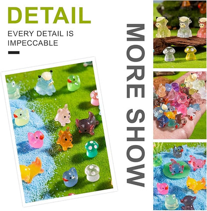 52pcs Mini Resin Animal Figures Bulk Duck Mushroom Frog Tiny Resin Animals Little Small Figures Miniatures for Party Favors Bag Fillers Dollhouse Decor