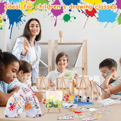HyDren Paint Party Favors Include Mini Watercolor Paint Set Small Painting Canvas with Easel Palette Brush Paint Stickers Tattoo Sticker Keychain for Class Birthday Art Party(Novel Style,222 Pcs)
