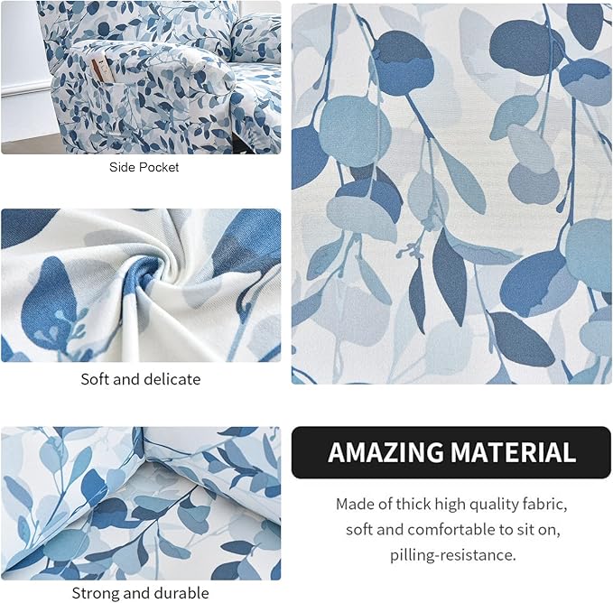 NILUOH Stretch Recliner Cover 4 Pieces Printed Lazy Boy Chair Covers Recliner Sofa Slipcover Anti-Slip Fitted Furniture Protector with Elastic Bottom, N1