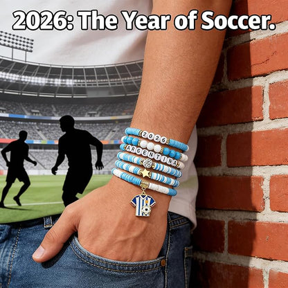 OHOME Soccer Party Favors - 6 Pack Argentina Soccer Bracelets | Soccer Mom Essentials - 2026 Soccer Game Day Jewelry Accessories Outfits for Women Men - Soccer Gifts for Fans Players Coaches Team