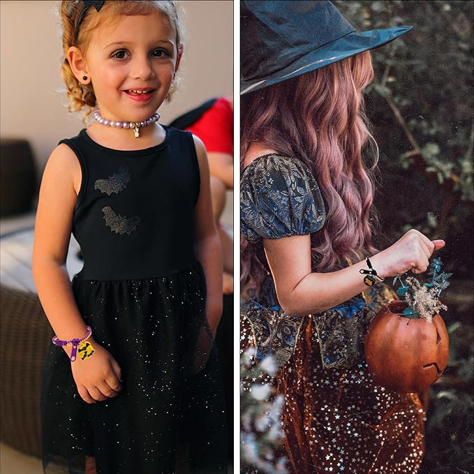 BOXOB Halloween Slap Bracelets, Colorful Halloween Bracelets Friendship Fidget Zipper Bracelet Halloween Party Favors for Birthday Goodie Bags Easter Egg & Pinata Fillers 24 Pack