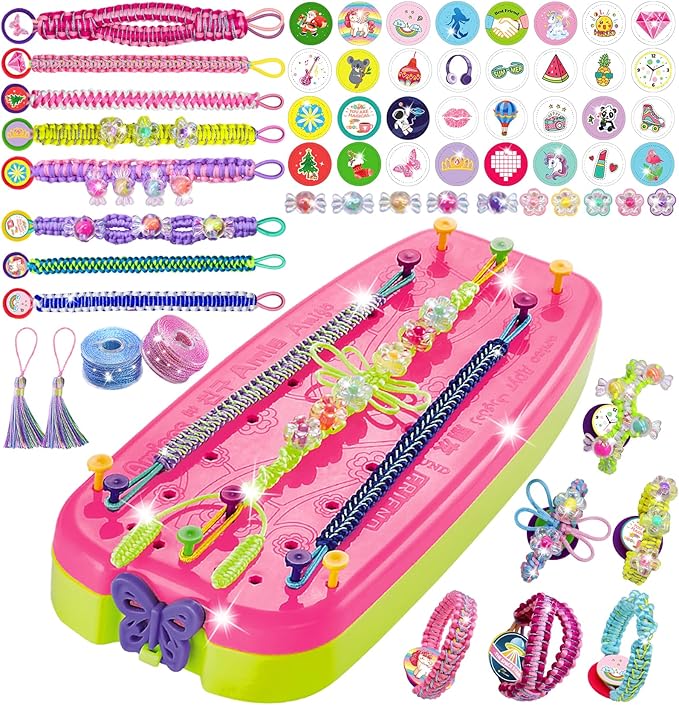 Friendship Girls Bracelet Making Kit - DIY Bracelet Kits Kids Toys Girls Gifts Ideas Ages 6 7 8 9 10 11 12 Year Old Birthday Present for Teen Girl Arts and Crafts String Maker Tool Travel Activity Set