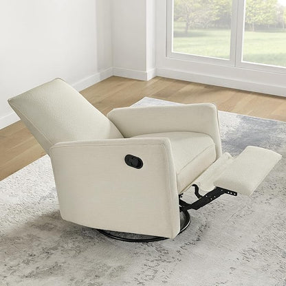 Upholstered Recliner Swivel Glider Nursery Chair Reclining Performance Fabric Rocker with Metal Base,Basketweave,Cream