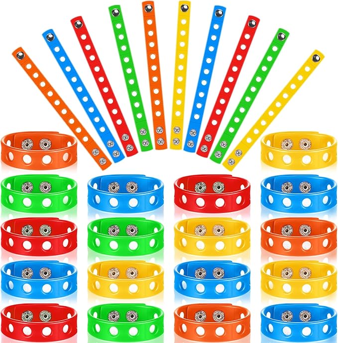 Aoriher 60 Pcs Silicone Charm Bracelet 7 Inch Charm Bracelet Christmas Stocking Stuffers for Kids Adjustable Silicone Wristbands Bulk for Party Supplies Gift