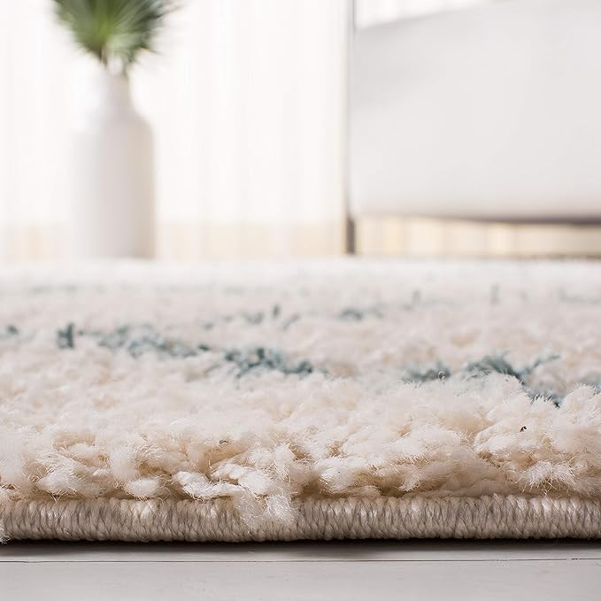 SAFAVIEH Dallas Shag Collection 2'3" x 6' Ivory / Seafoam SGDS257J Trellis Non-Shedding Living Room Bedroom Dining Room Entryway Plush 1.5-inch Thick Runner Rug