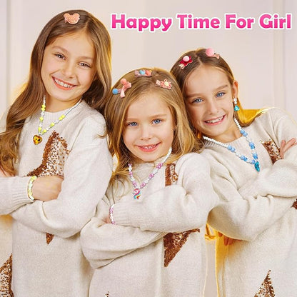 Kids Jewelry Toys for Girls Age 3 4 5 6 7 8 9 10, Toddler Dress Up Toy, Pretend Play Jewelry Set, Princess Jewelry with Hair Clips, Hair Ties, Toddler Girl Toys, Christmas Birthday Gifts for Girls