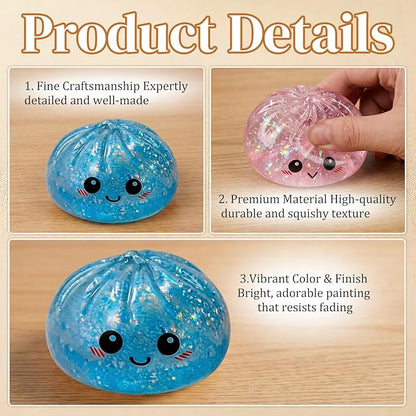 Dumpling Squishies Toy, Giant Glitter Dumpling, Colorful Steamed Bun Stress Balls Fidget Sensory Toy,Jumbo Squishy Toy with Steamer Box,Soft Squeeze Decompression Dough (Glitter Blue)