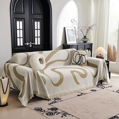 MYSKY HOME Couch Cover for 3 Cushion Couch Sofa Cover, Super Soft Boho Couch Covers for Dogs Washable, Jacquard Sofa Slipcover Furniture Protector for Living Room, 91" x 134", Khaki Curve