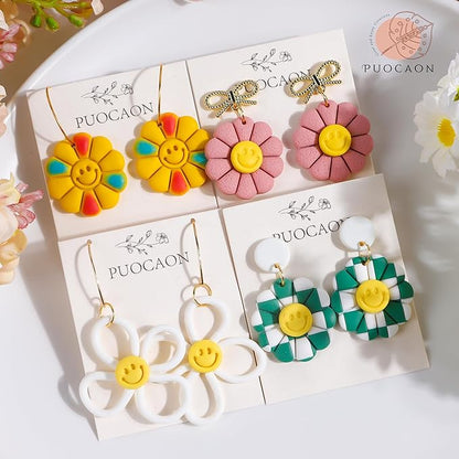 Puocaon Smiley Sunflower Clay Cutters - 6 Pcs Polymer Clay Cutters for Earrings Making, Smiley Face Flower Clay Cutters Set Polymer Clay Jewelry Making, Spring Daisy Earrings Clay Cutters Shape