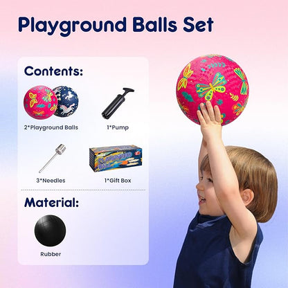 U&C Planet Playground Balls for Toddlers 1-3, 2 Pack 6 inch 8.5 inch Kickball for Kids Outdoor Indoor, Catoon Rubber Balls with Pump, Child Gift for Boys Girls 1-3 3-5 5-10